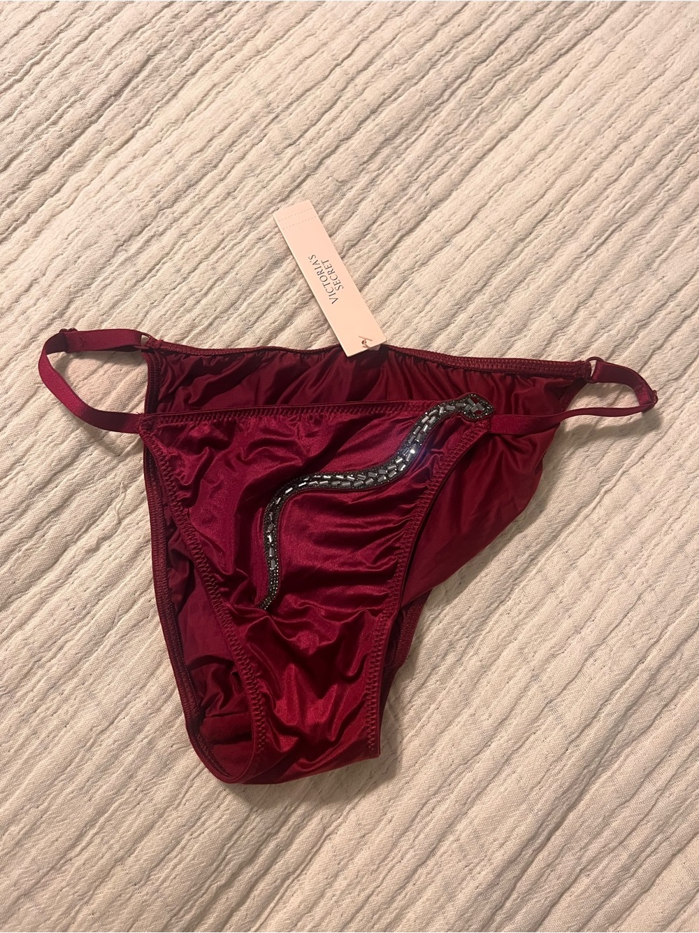 Victoria's Secret PINK Satin Bikini Briefs with Beaded Snake - Burgundy - Picture 5 of 7
